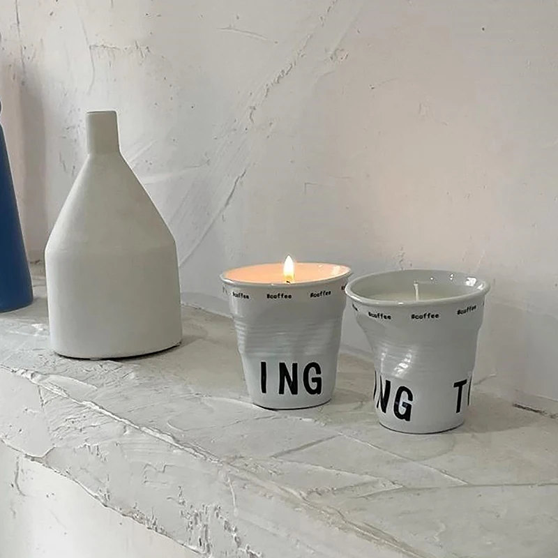 1pc Creative Coffee Mug White Ceramic Nordic Wrinkle Cup Drinking Coffee Tumbler English Letter