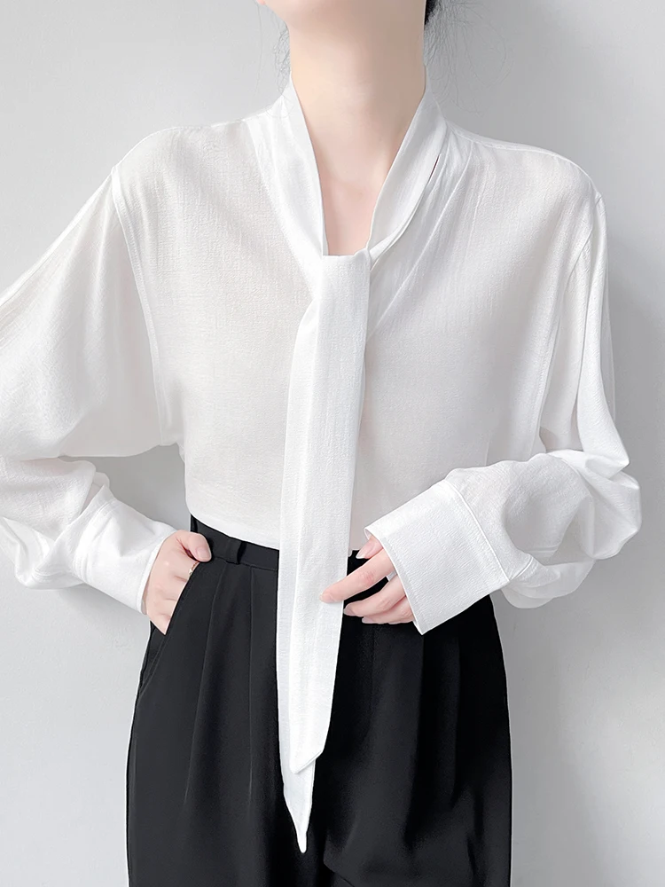 

Белое женское платье с V-образным вырезом и длинными рукавами, шифоновое, с поясом, приталенное, в корейском стиле, для деловых встреч и собеседований, из полиэфирного волокна