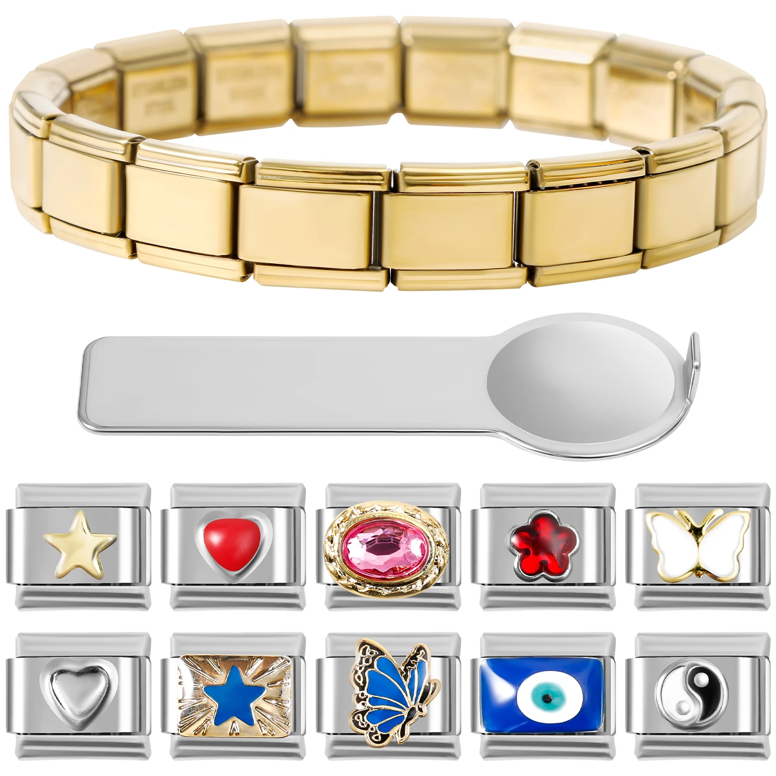 

1 комплект, модульные итальянские браслеты-подвески из нержавеющей стали, модный модульный браслет «сделай сам», ювелирные изделия, подарки для женщин и мужчин, эластичные браслеты