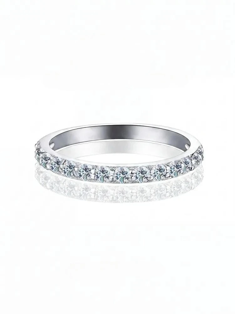 Echte 1,9MM Moissanit-Diamant Solitär Stapelbare Eheringe für Frauen 925 Sterling Silber Mode Qualität Feiner Schmuck – Detail 3