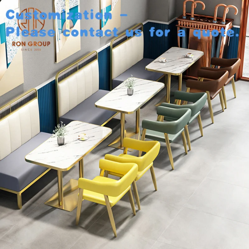 

custom.Coffee Shop Fast Food Commercial square Metal Marble Cafe Leather Restaurant Sofa Furniture Booth Seating Table Cha