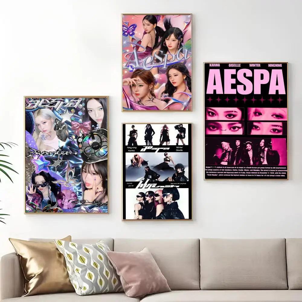 Girl Group Kpop A-Aespa Painting Calligraphy Print Canvas Art Pictures Home For Living Room Modern Decor Room Home Decor