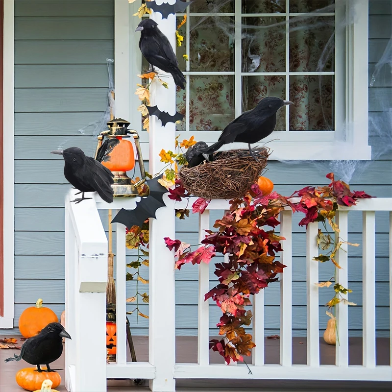 

3pcs/set Simulation Black Crow Halloween Black Raven Bird Props Fake Bird Crow Model For Halloween Party Outdoor Decoration