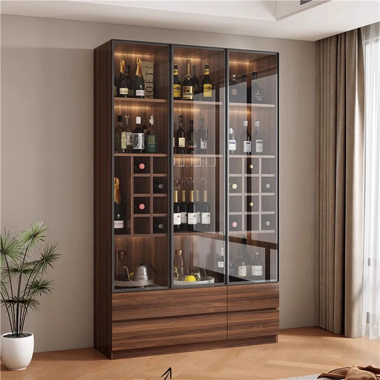 Professional Customized Modern Living Room Corner Wine Cabinet With Flat Panel Doors Adjustable Shelves & Large Capacity