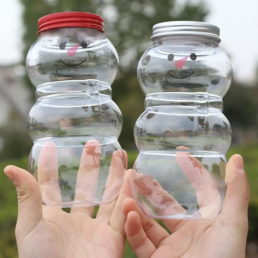 New 500ml Christmas Candy Jars Thick Plastic Snowman Cold Drink Juice Cup Multi-function Home Decor Bottle With Lids