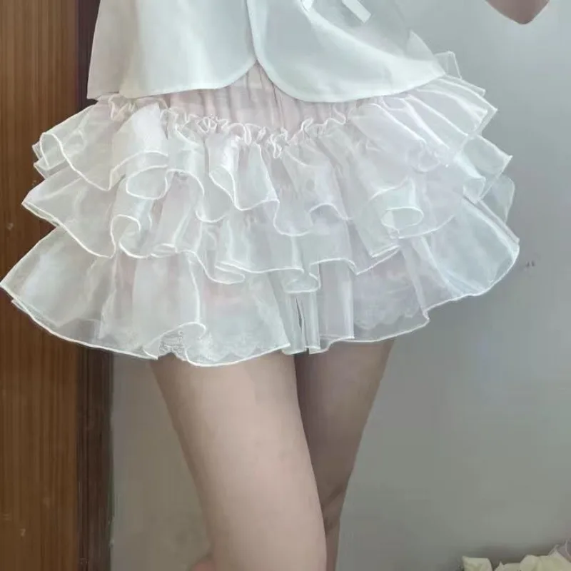 

Personality Japanese All Match Lolita Girl Base Bottoms Spliced Korean Mesh Tiered Ball Design Short Pants Y2k Aesthetic Clothes