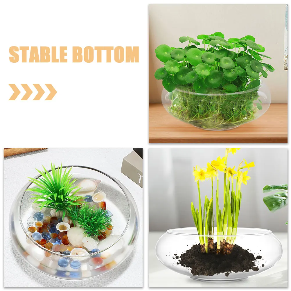 Flower Glass Vase Bowl Clear Wide Mouth Round Terrarium Planter Hydroponic Container Fish Bowl Home Landscape Decor