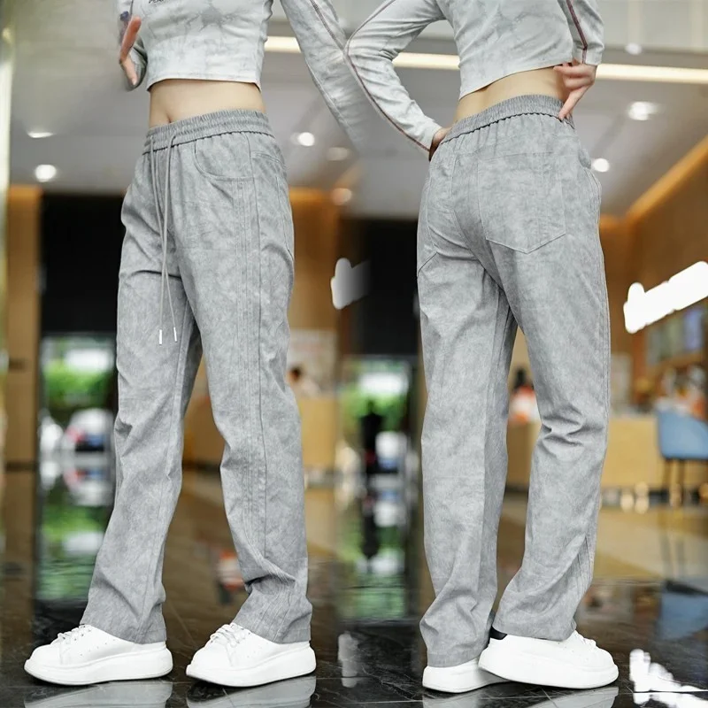 

Men's Winter Faion Spor Loose Straight Leg Pants High Waist Illusory Taller Snowflake Pattern Casual Loose Fit Trousers