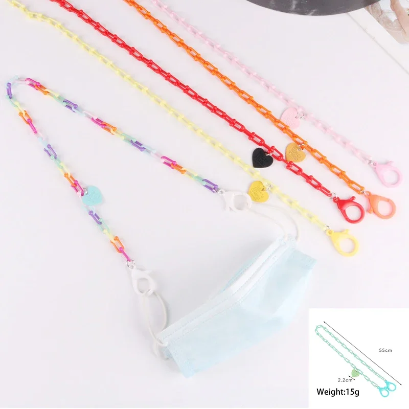 

2024 Fashion Student Letters and Love Colorful Acrylic Mask Holder Lanyard Creative Candy Color Non-slip Mask Chain Neck Strap