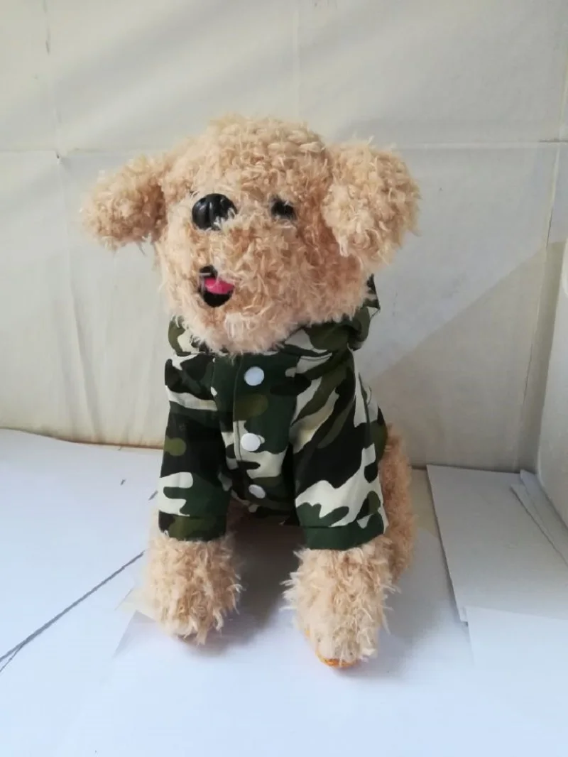 Lovely Squatting Ted Dog About 35cm Dog Plush Toy Dressed Camouflage Cloth Dog Soft Doll Throw Pillow Birthday Gift H1139