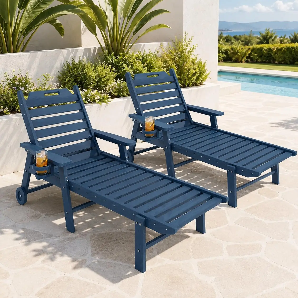 All-Weather & Wood Textured for Patio Poolside Deck Backyard, Navy Blue
