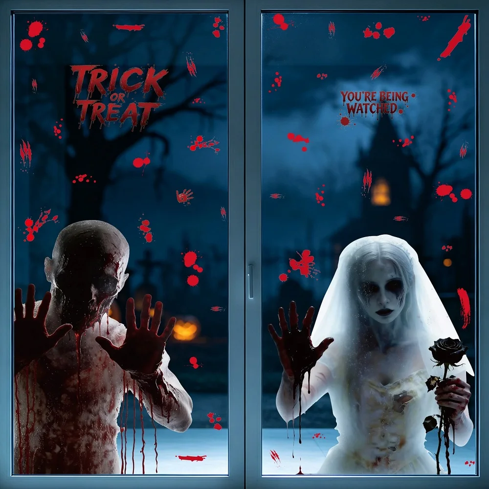 Horrible Halloween Window Stickers Blood Handprint Bloodstain Static Cling Stickers Glass Stickers for Home Shopping Mall