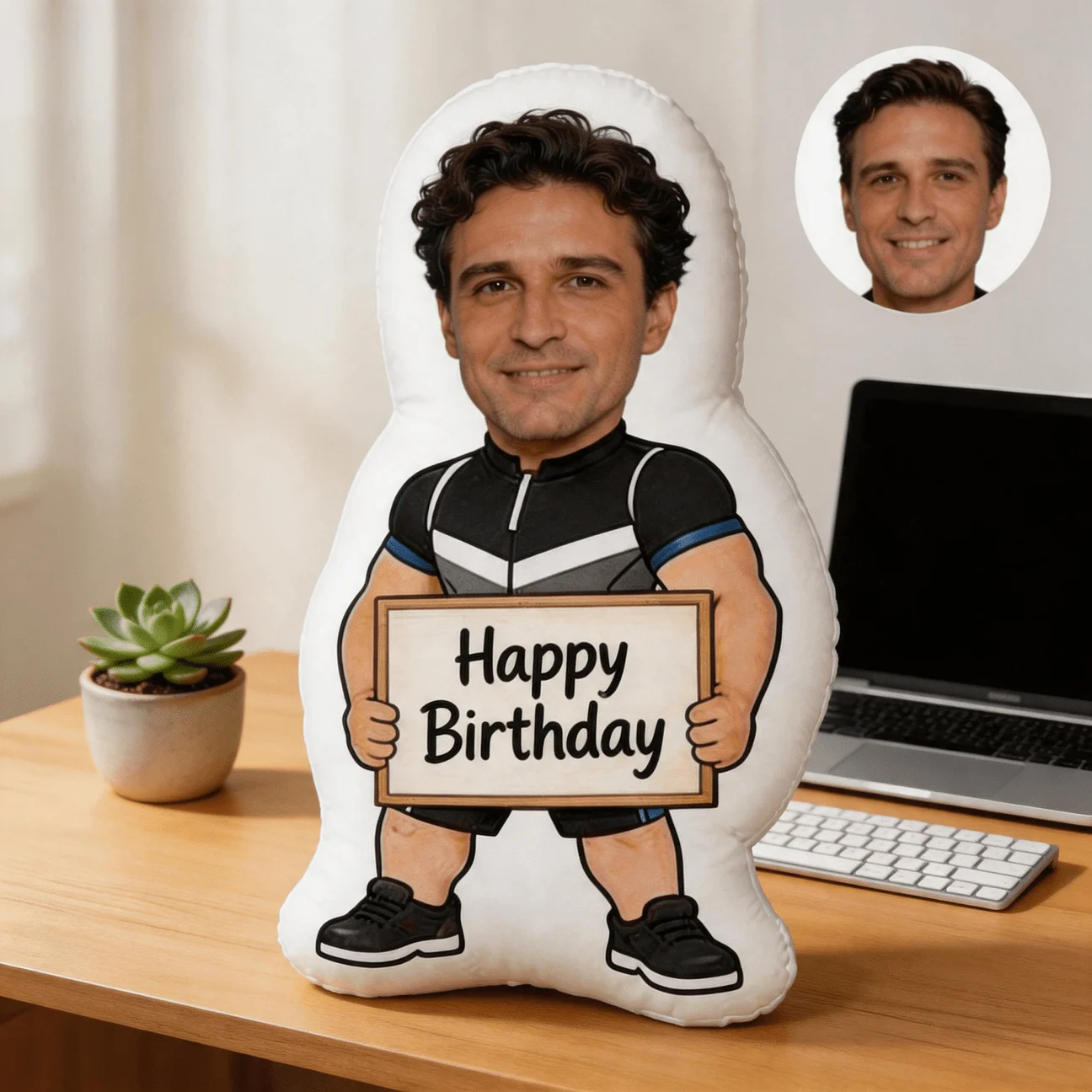 Custom Personalized Photo Face Pillow, Cartoon Character Style Custom Shaped Decorative Cushion with Double-Sided Printing, 59.9