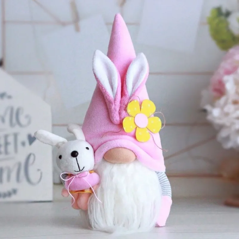 Easter Faceless Holding Flower Gnome Rabbit Doll Handmade Reusable Home Decoration DIY Spring Easter Bunny Ornaments Kids Gift