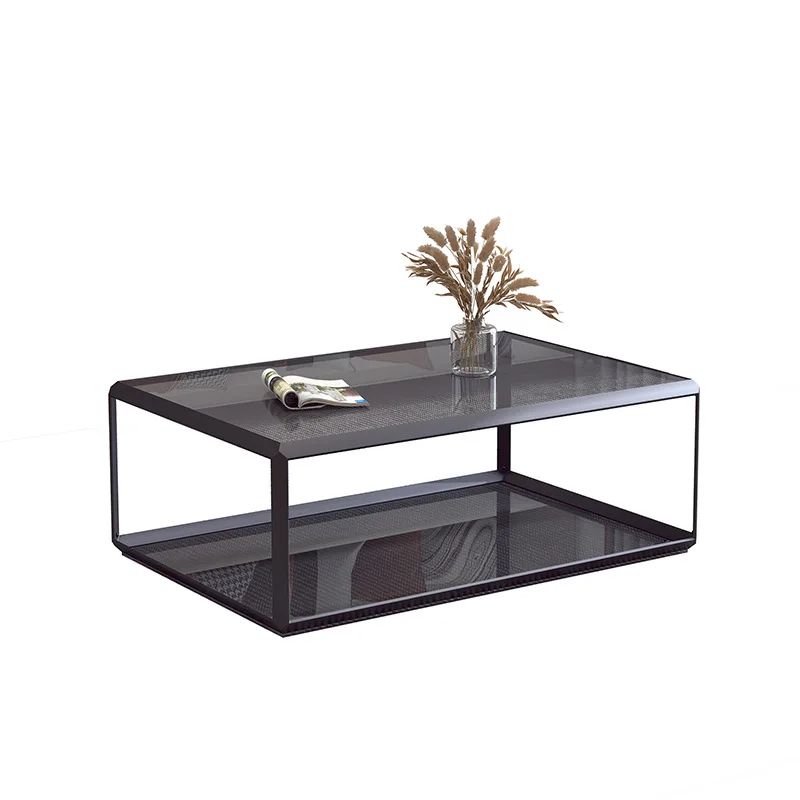 Minimal coffee table Italian stainless steel double-layer table rectangular table electroplated titanium brushed corne