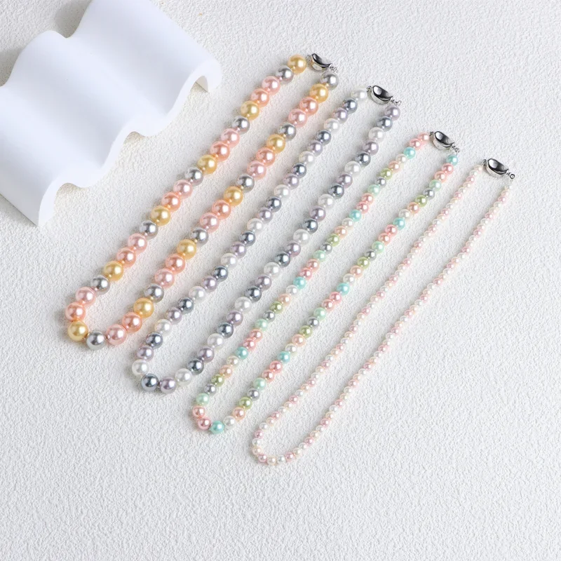 

Minar Textured Multicolor Contrasted Imitation Pearl Beaded Necklace for Women Silver Copper Toggle Clasp Chokers Pendientes