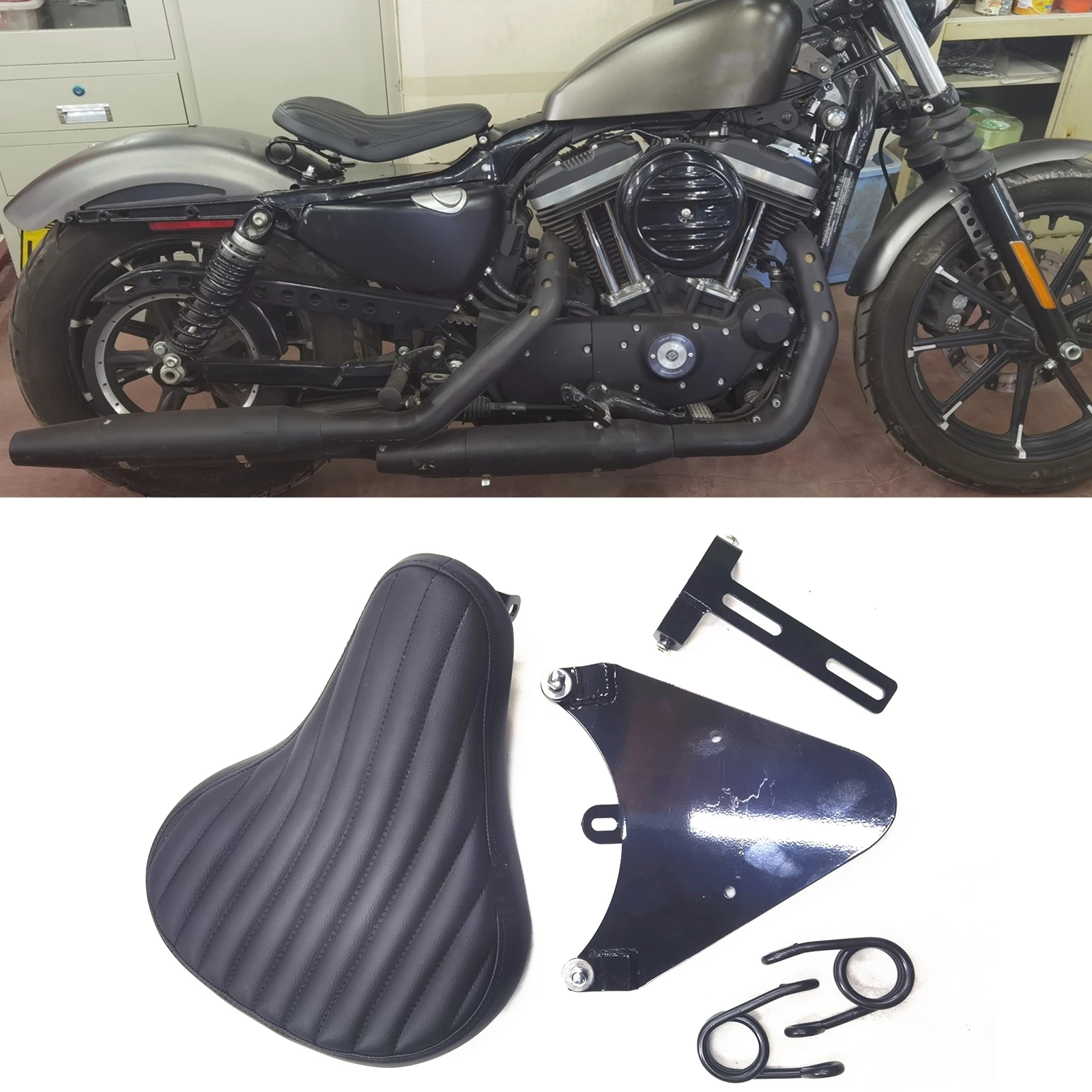 1 Set Black Leather Seat Pillion Cushion Fit For Harley Sportster 2010 2011 2012 2013 2014 2015 2016 2017 2018 2019 2020 2022