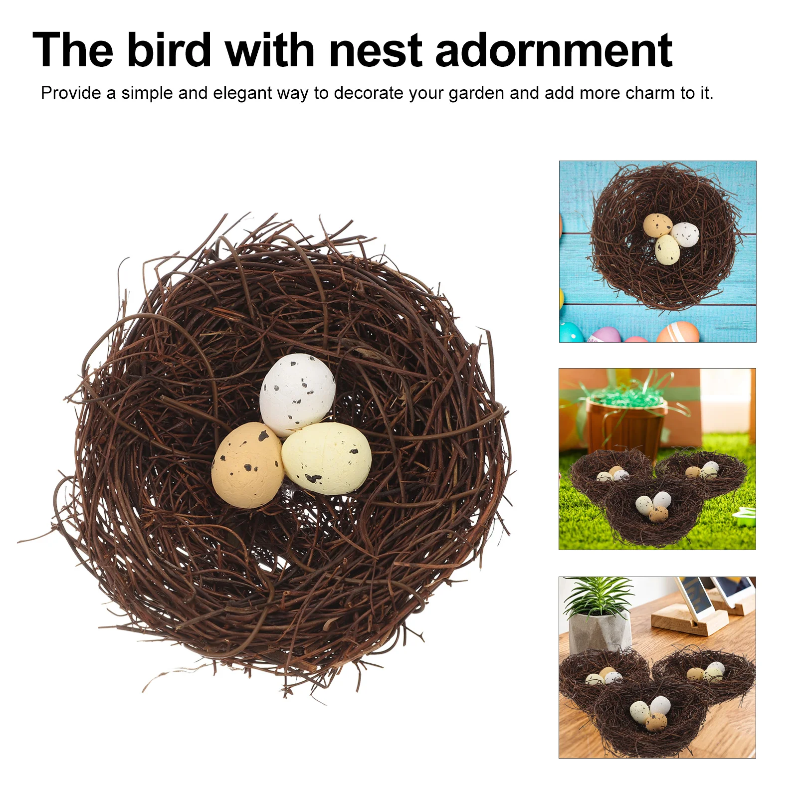 

5Pcs Artificial Resin Bird Nest Simulation Fake Egg Garden Decoration Indoor Outdoor Home Yard Adornment Natural Style