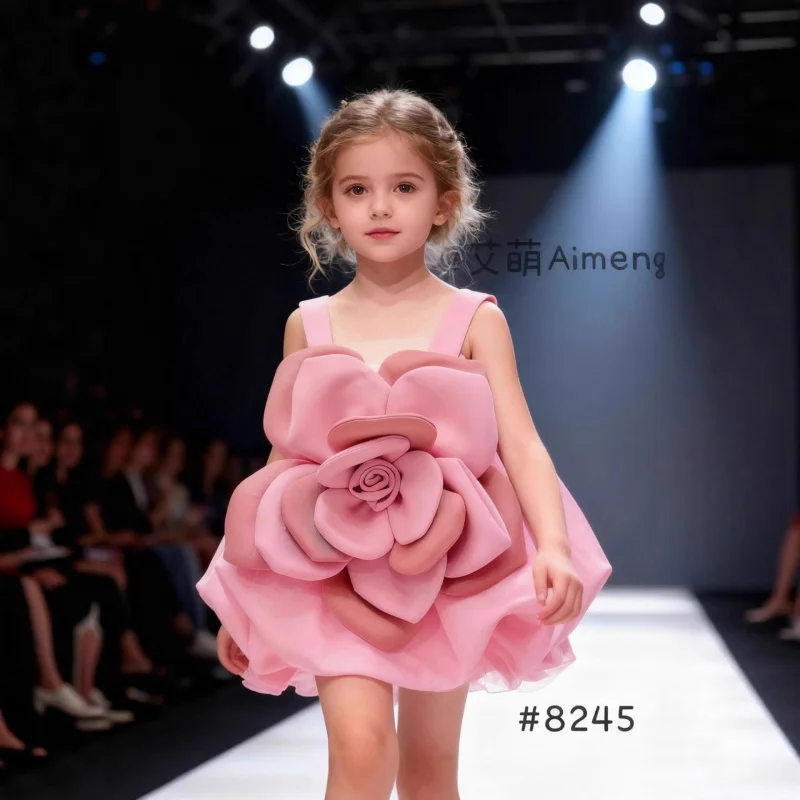 

insChildren's dress for girls, princess dress, pink floral birthday dress, little girl's flower girl dress