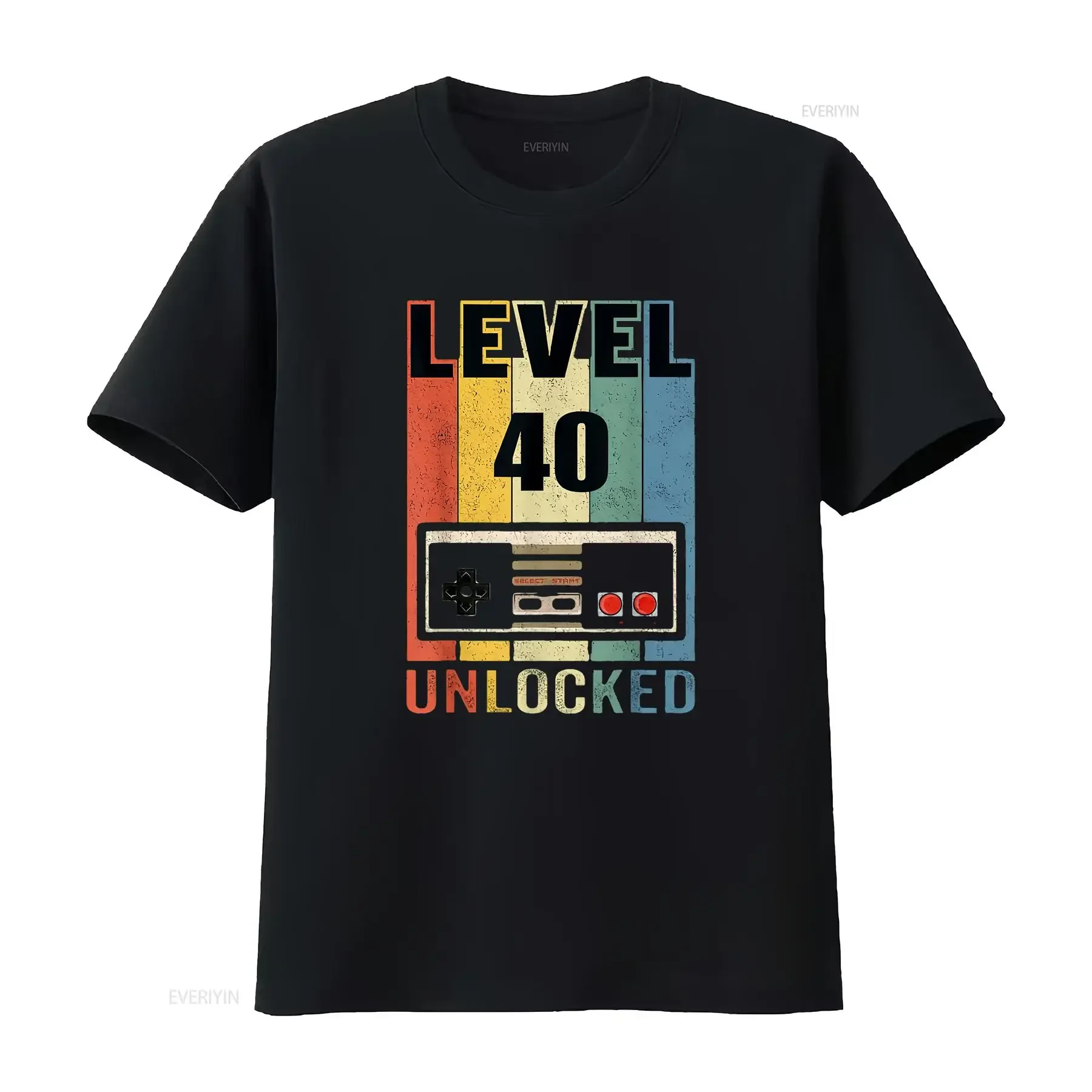 Mens Level 40 Unlocked T Shirt Video Gamer 40th Birthday s Black vintage Washed Top For Everyday Wear Slightly streetwear