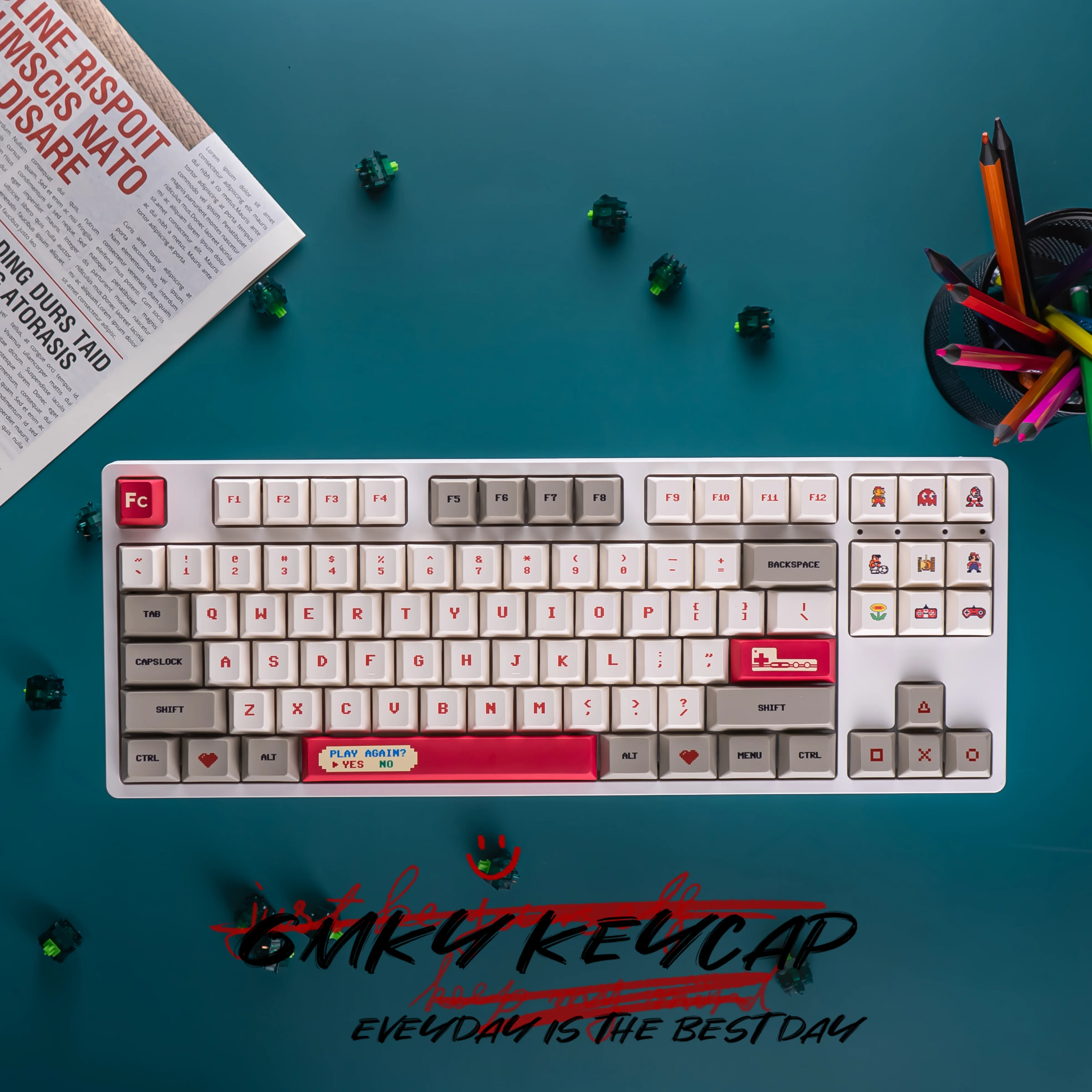 g mky pixel classico vermelho branco maquina pbt dye sublimado cereja perfil keycap para mx switch teclado mecanico keycap 01