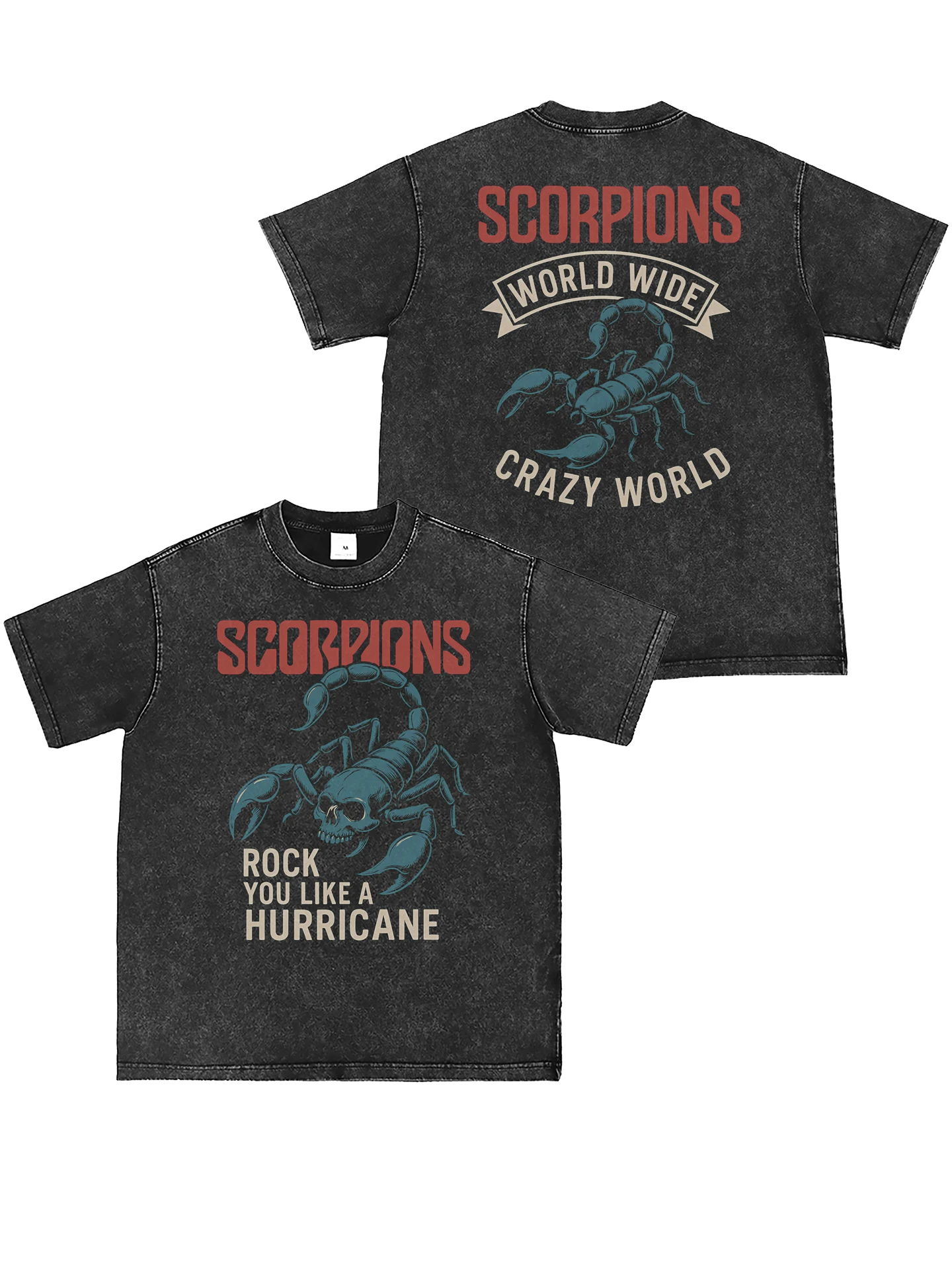 Retro Grey American Street Punk Rock Short Sleeve T-Shirt Scorpions Band Direct Spray Washed Vintage Style Unisex Summer Tee