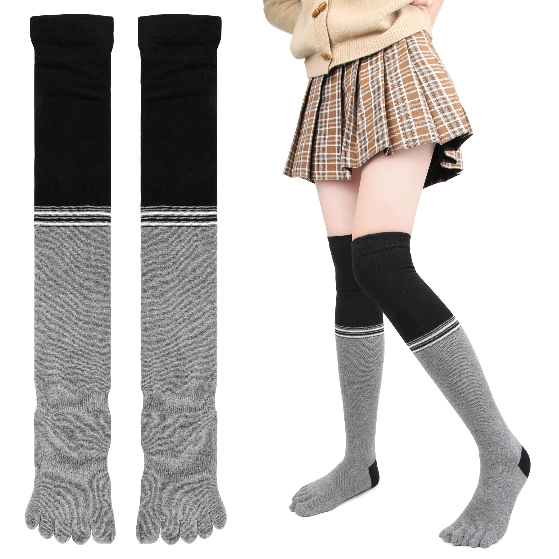 Women Breathable Over Knee Five Finger Socks Women Recovery Stockings Non-slip Thigh High Five Toes Socks