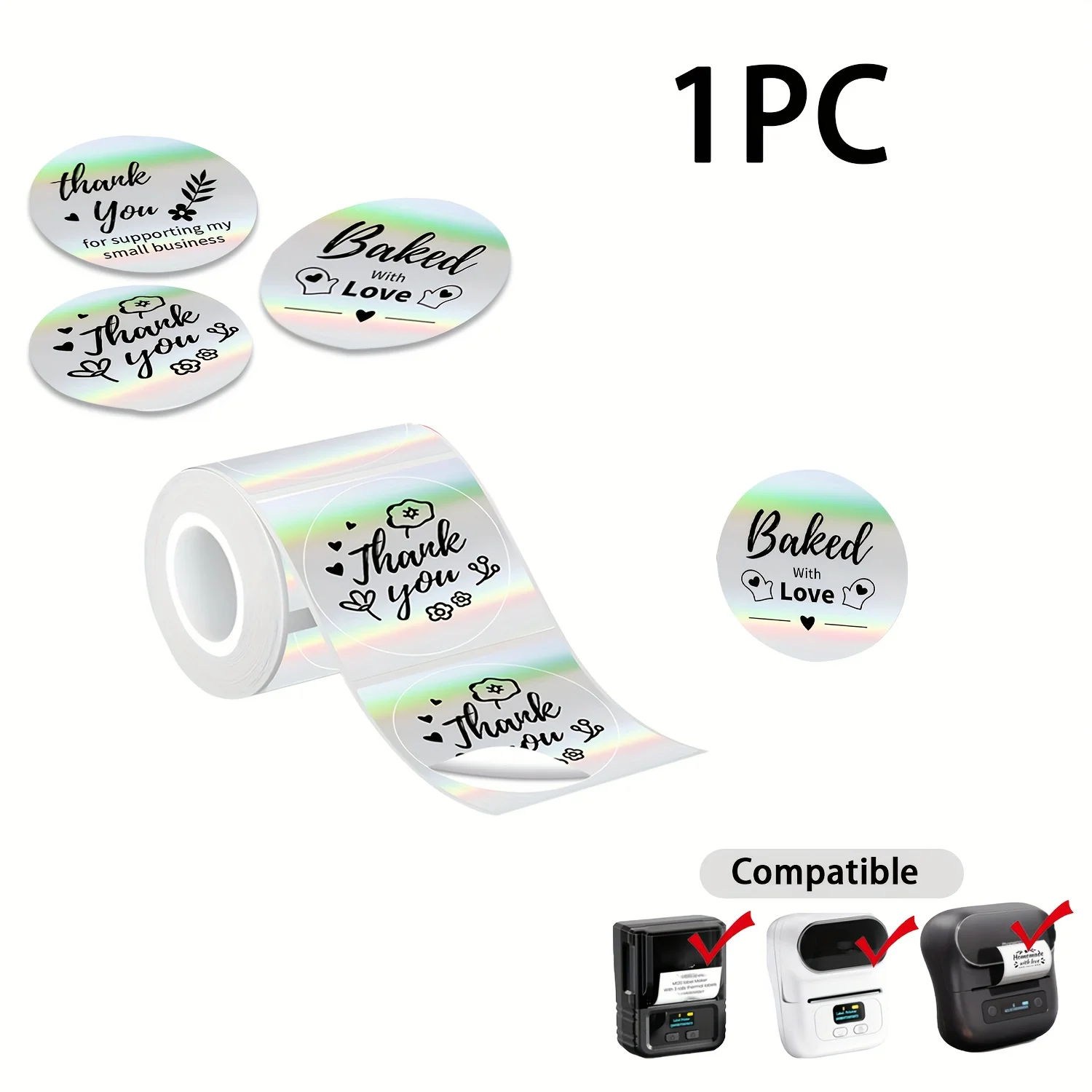 1 rolo de etiquetas térmicas – adesivos redondos prateados holográficos, 50x50mm, adequados para M220/M221/M100/M250/M120/M108/M150 e Munbyne