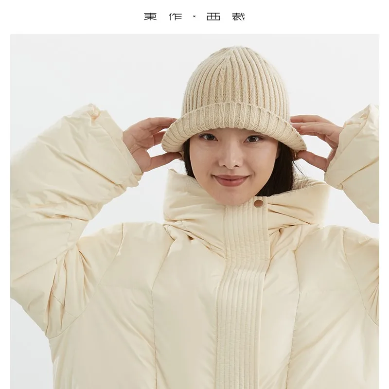 سترة نسائية متوسطة الطول من أوزة ~ معطف دافئ سميك لخريف وشتاء 2025 بلوزة جديدة بقلنسوة