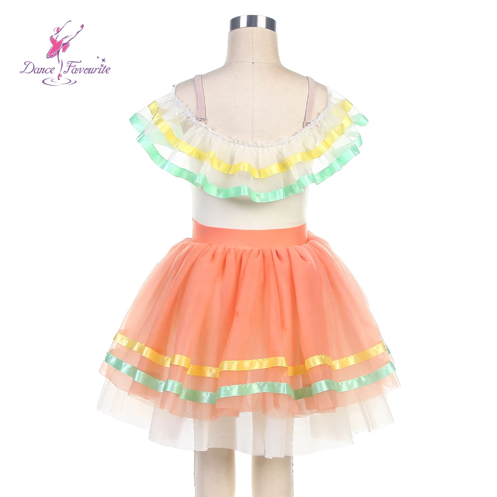 Dance Favourite Dance Costumes 24010 Ivory Spandex Top Bodice with Orange & Ivory Tulle Kid Ballet Tutu Small Dance Costumes