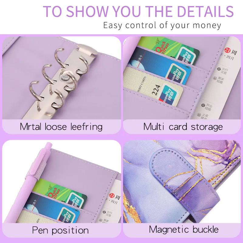 A6 Marble Colorful Money Budget Planner Binder Zipper EnvelopesCash Envelopes For Budgeting Money Organizer For Budget Binde