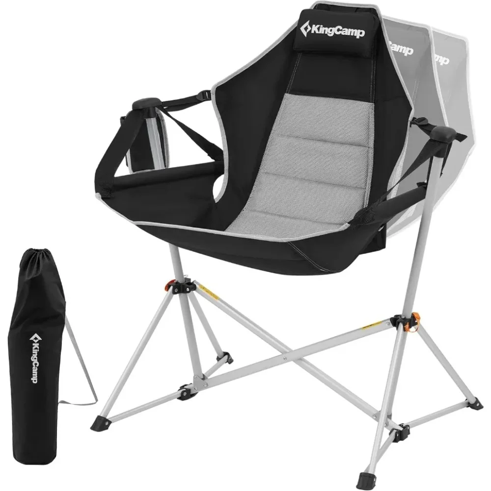 Hammock Camping Chair, Aluminum Alloy Adjustable Back Swinging Chair, Folding Rocking Chair with Pillow Cup Holder,