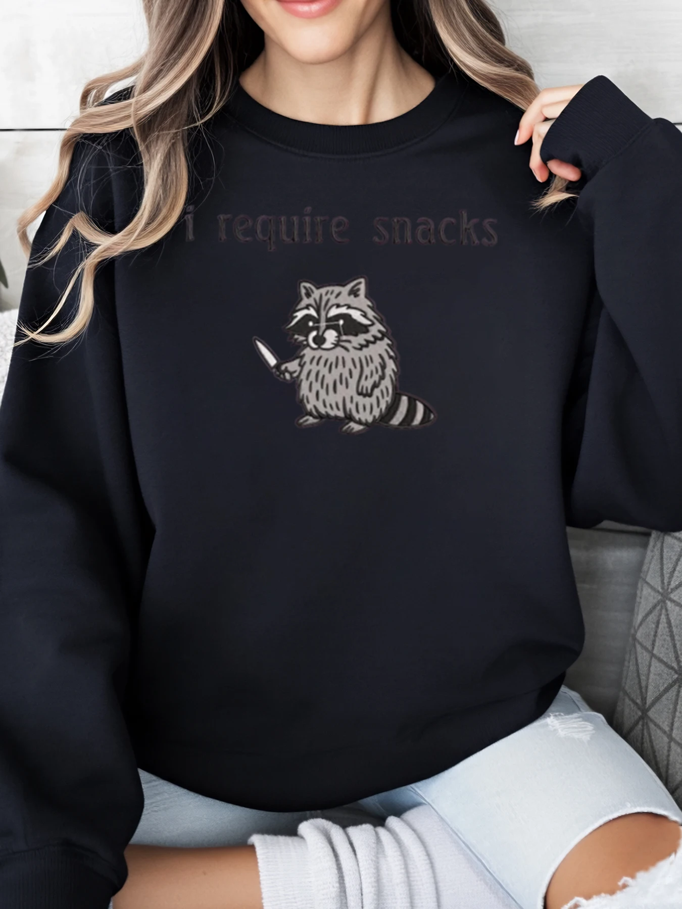 الراكون أنا يتطلب وجبات خفيفة طباعة البلوز هالوين المرأة لباس غير رسمي أسود حجم كبير