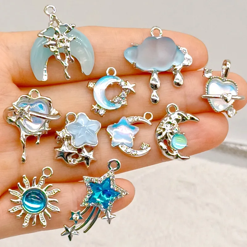 50pcs/lot Fashion Satellite moon star With rhinestone pendant Earrings Drop bling charm Ear Studs connecter tag Jewelry DIY