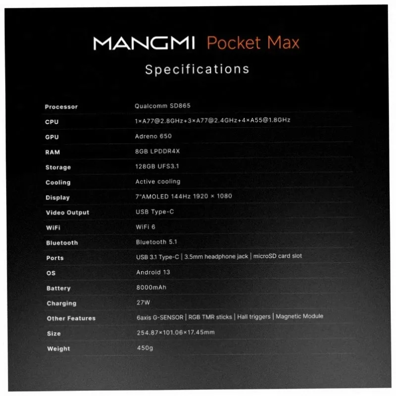 MANGMI Pocket Max 8+128GB Android 13 Handheld Game Console 7