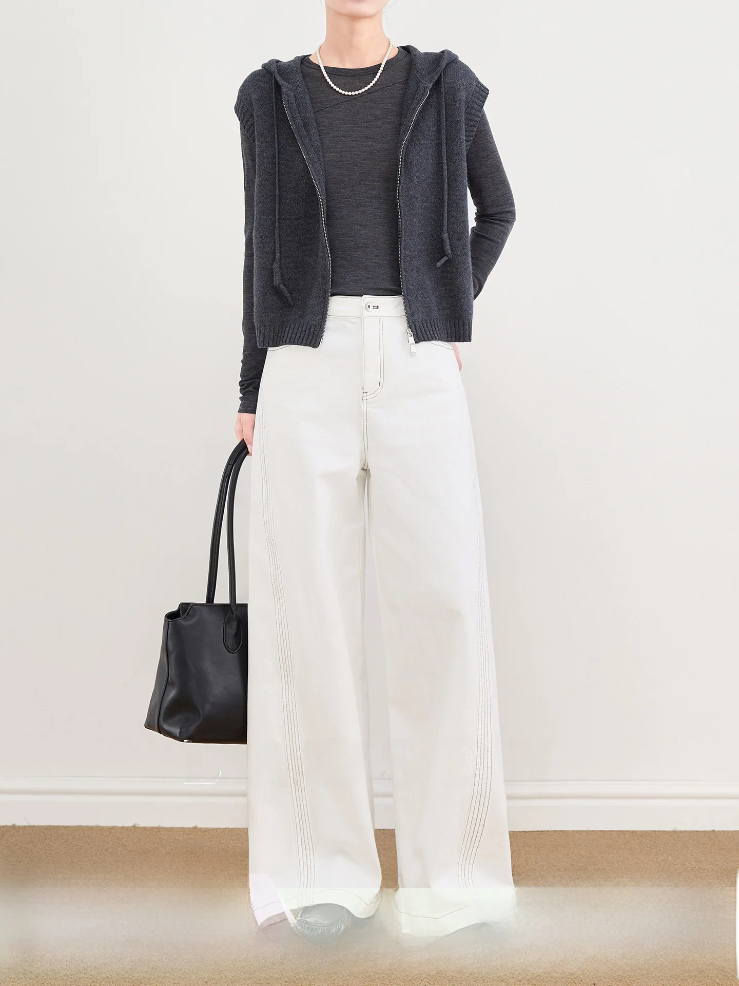 

High Waist Wide Leg Jeans Women's Sewing Line Design Casual Floor-Length Pants Cotton Stretch Comfortable Wear All Seasons