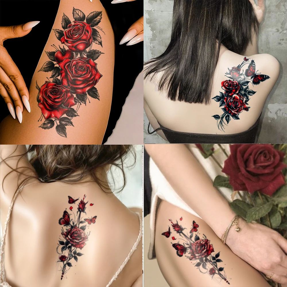 

8pcs Temporary Tattoo Stickers Waterproof Fake Tattoo Rose And Butterfly Pattern Suitable For Women To Use On Arms Or Legs