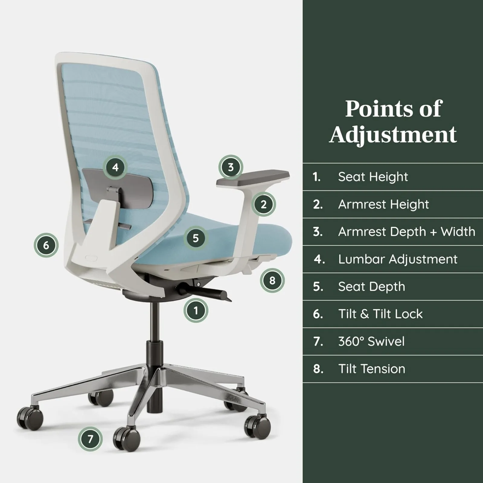 US  Ergonomic Chair - A Versatile Desk Chair with Adjustable Lumbar Support, Breathable Mesh Backrest, and Smooth