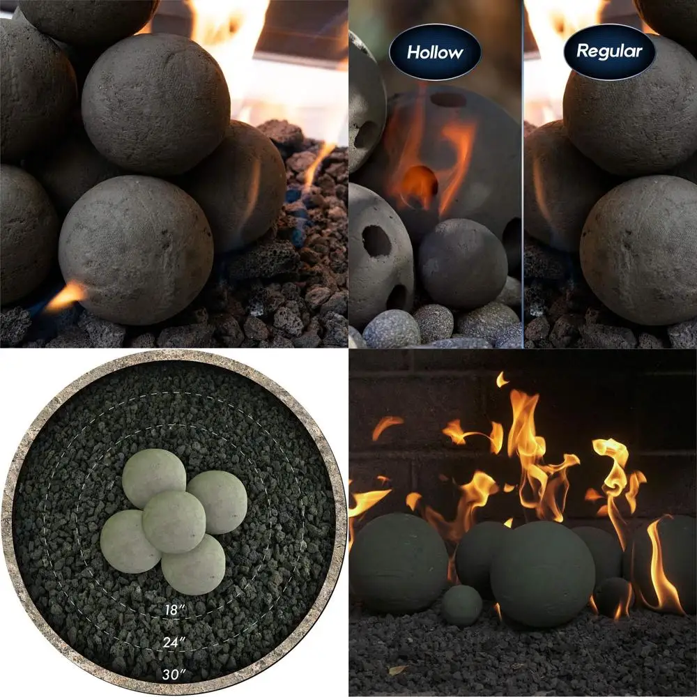 

Набор из 5 керамических декоративных шаров для камина - современный цвет угольно-серый (6 штук) для внутренних и наружных каминов