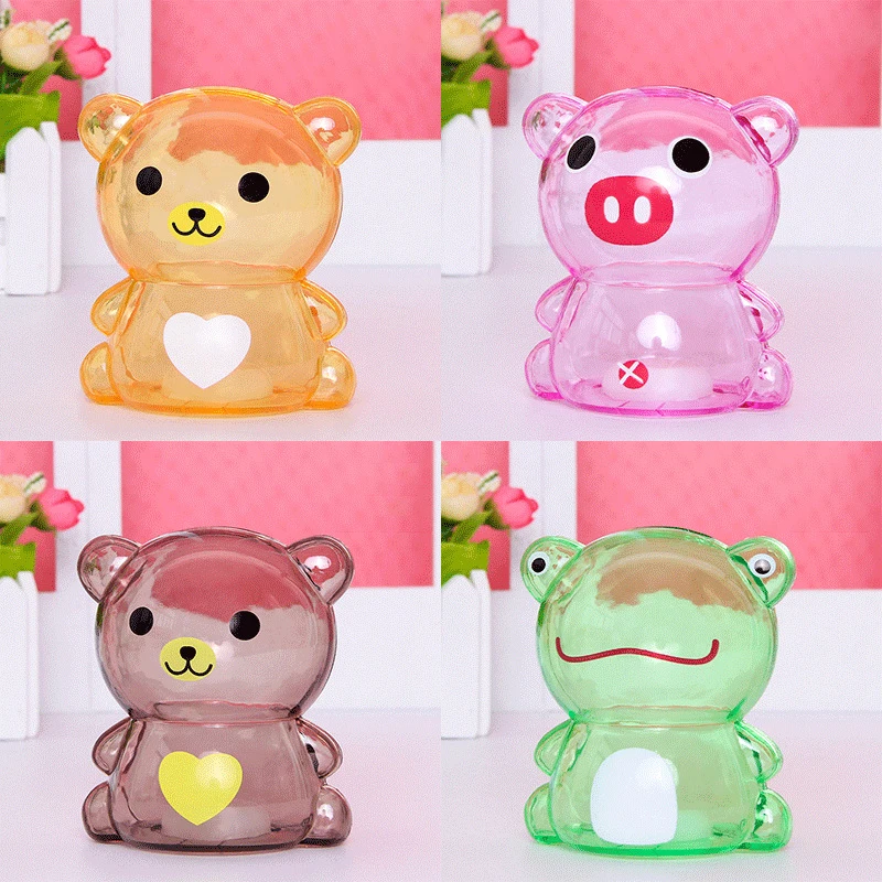 Creative Little Bear Pig Bank Transparent Coin Paper Money Saving Box Cute Safe Deposit Box Kids Holiday Gift Desktop Decoration