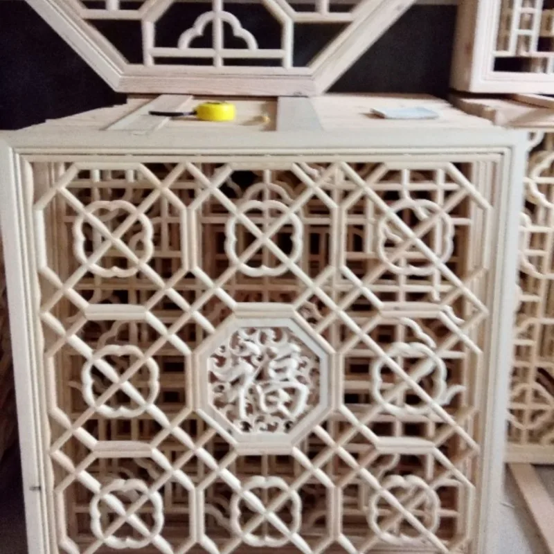 Wood carving window lattice lattice solid wood hollow screen partition