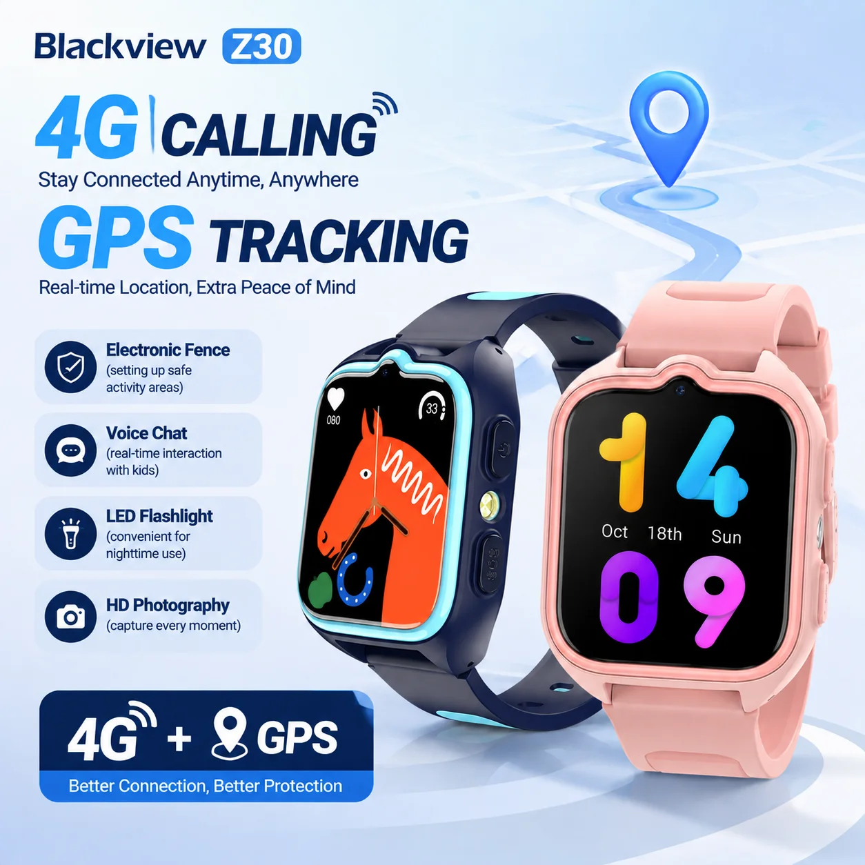 New Blackview Z30 Kids Smart Watch 4G Call Phone Watch, Waterproof Children Monitor Tracker, SOS Child Sports Digital Watches