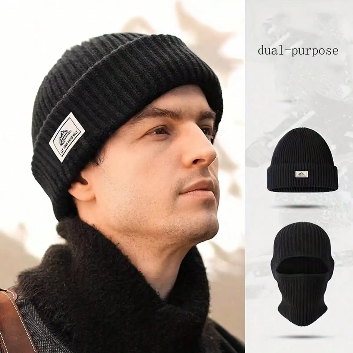 1pc Winter knitted hat mask, winter ear protection warm woolen hat windproof hat, suitable for outdoor cycling and skiing