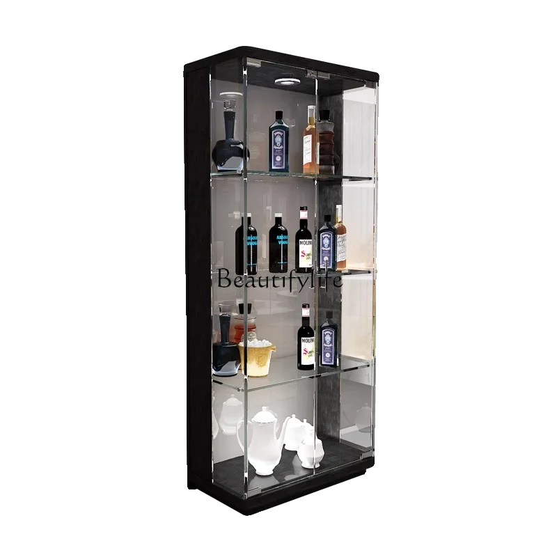 

Modern wine cabinet living room wall rack aluminum alloy tempered glass door partition display cabinet