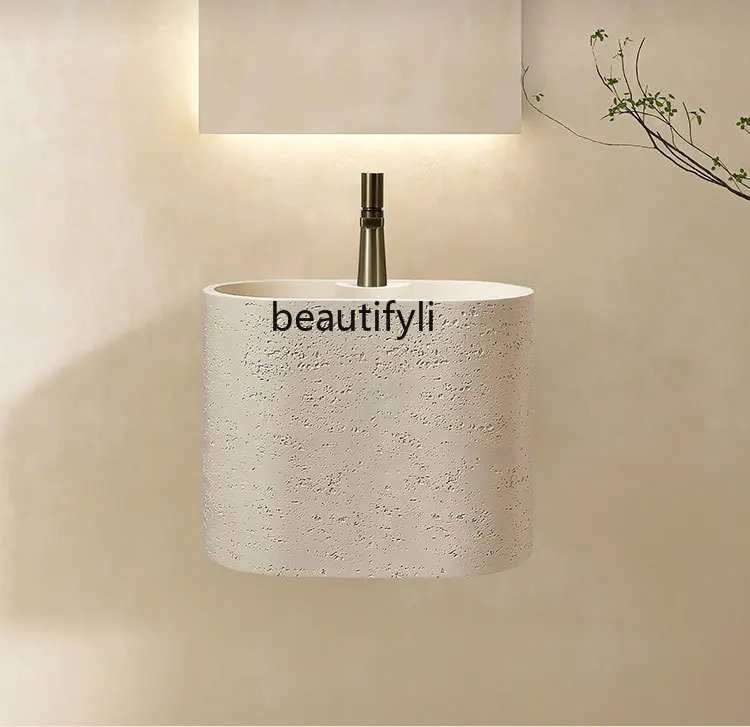 

Wabi Sabi wind travertine wash basin art wall-mounted bathroom cabinet wall-mounted round washstand