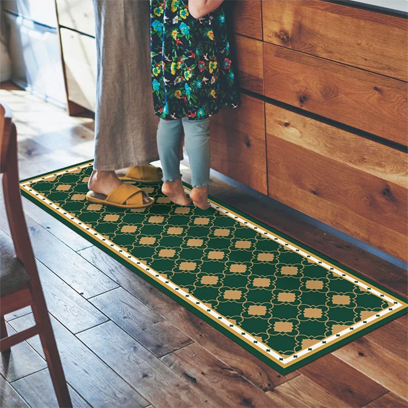 

Kitchen Floor Mat Waterproof Non-slip Oil-proof Carpet Green Line Grid Rug Long Size Home Decoration Foot Mats 주방 카펫 Alfombra