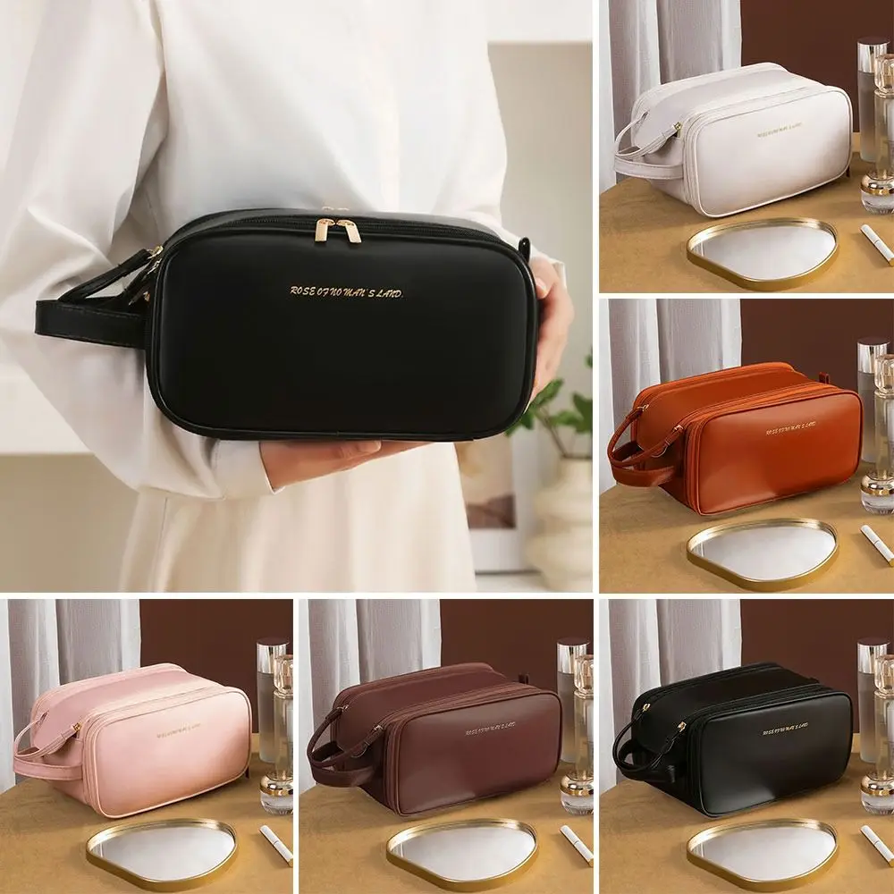 

Multifunctional PU Leather Makeup Bag Portable Double Zipper Cosmetic Bag Waterproof Large Capacity Travel Bags For Women