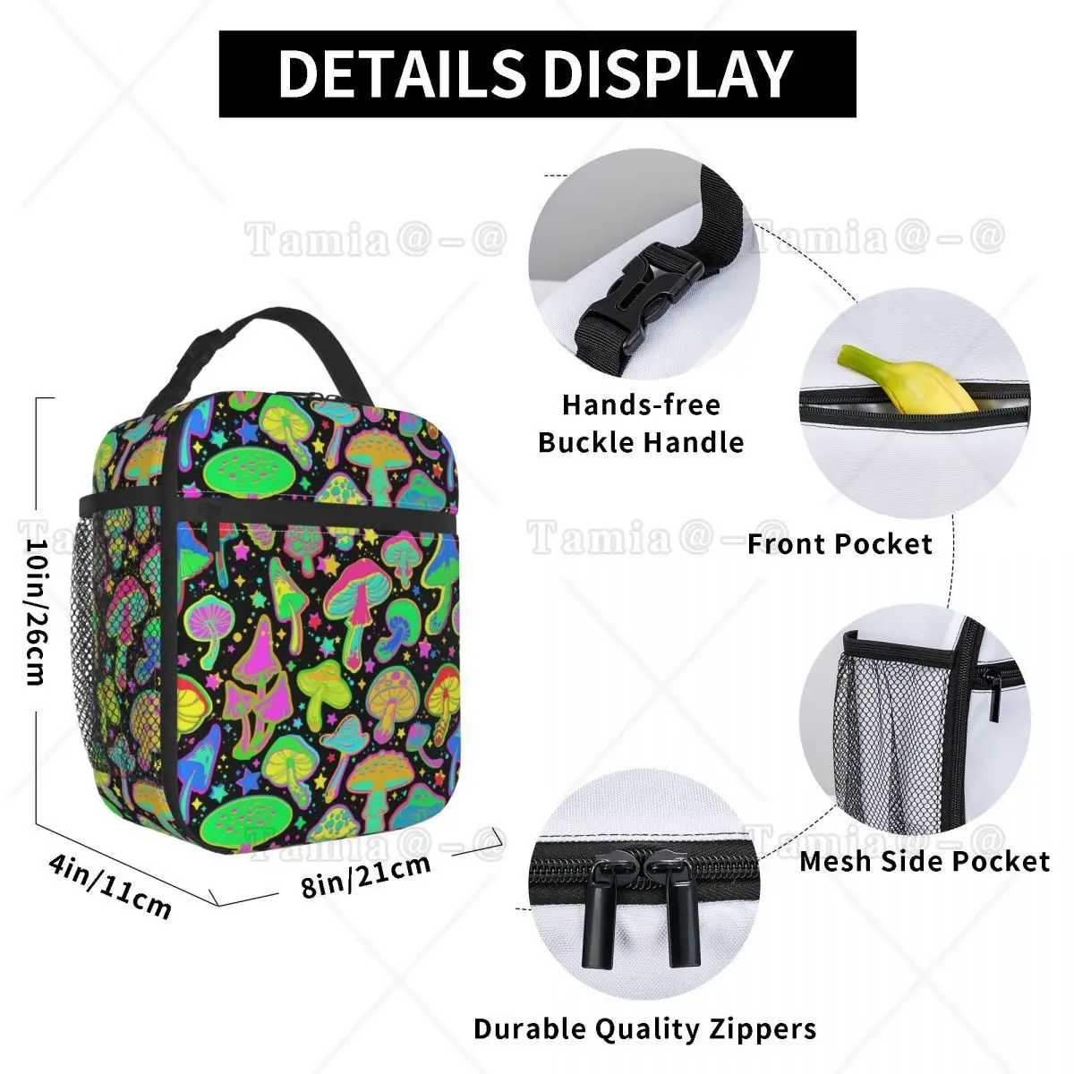 Colorful Magical Mushrooms Insulated Lunch Bag for Kids School Cooler Thermal Food Box Tote Leakproof Lunch Boxes Container