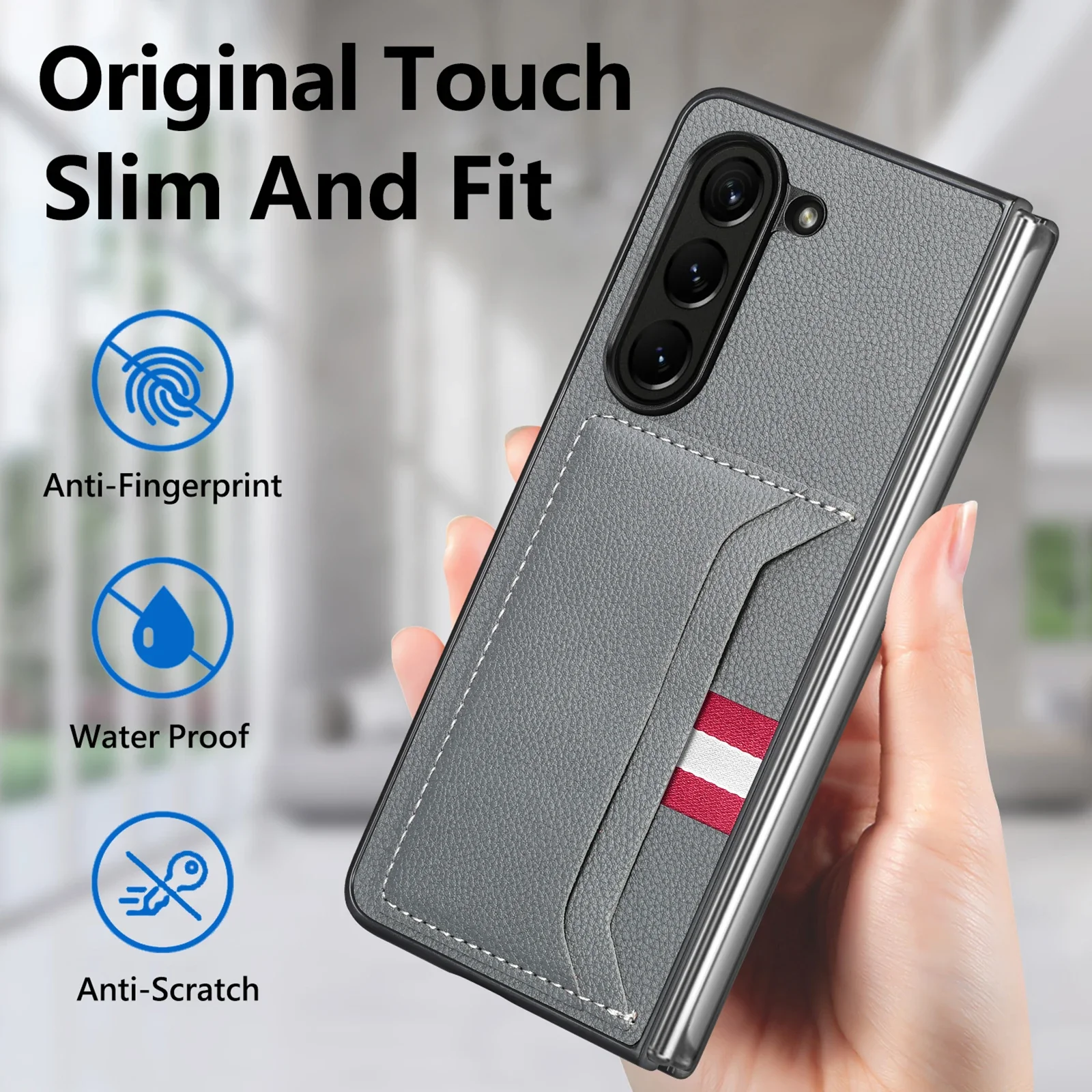 For Samsung Z Fold 5 Fold4 Fold3 Fold2 Non-Slip Leather Card Slot Holder Case for Samsung Galaxy Z Fold 5 4 3 2 Fold5 5G Funda