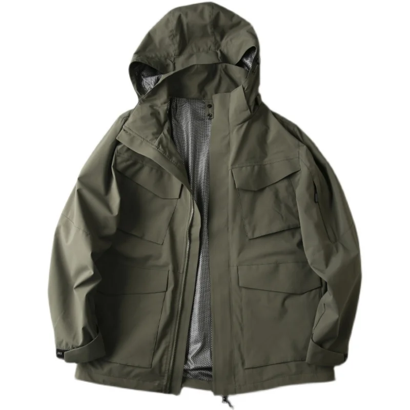 

Men's Outdoor Workwear Windproof Waterproof Jaet Multi-ket Spor Coat Trendy Youthful Stand Fit Autumn Outerwear